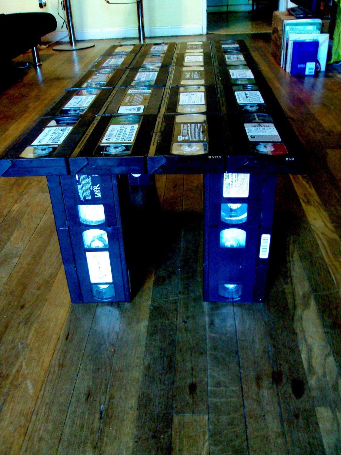 VHS table built entirely from stacked VHS tapes