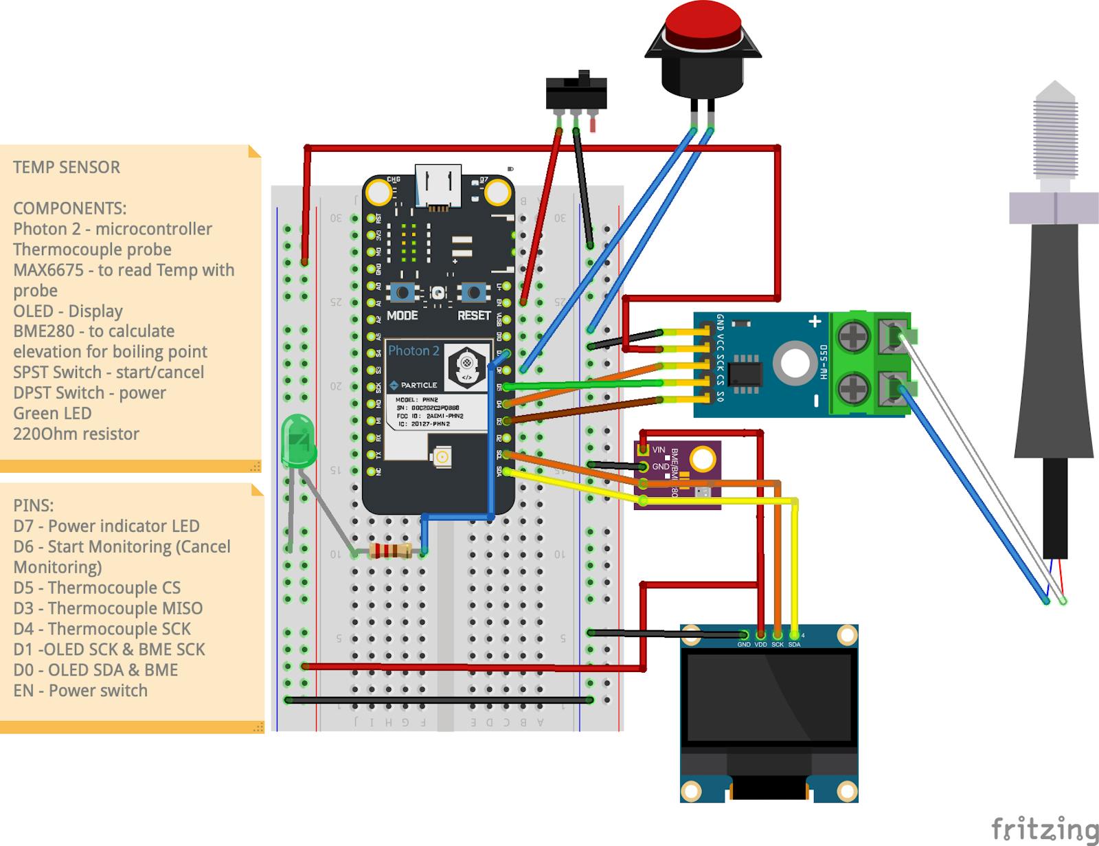 Fritzing wiring diagram for the Saucier's Sentinel hot process timer
