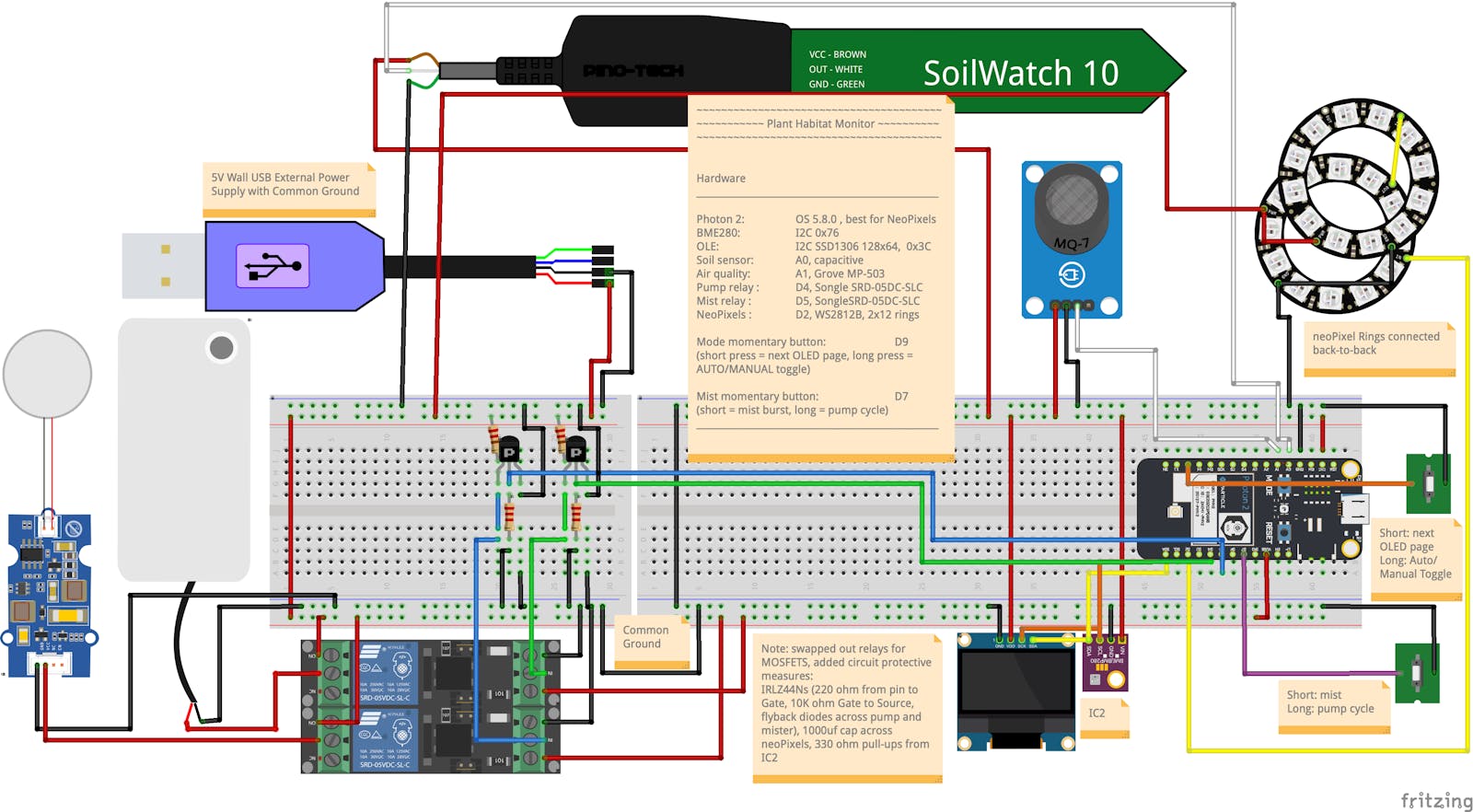 Fritzing wiring diagram for the plant habitat monitor